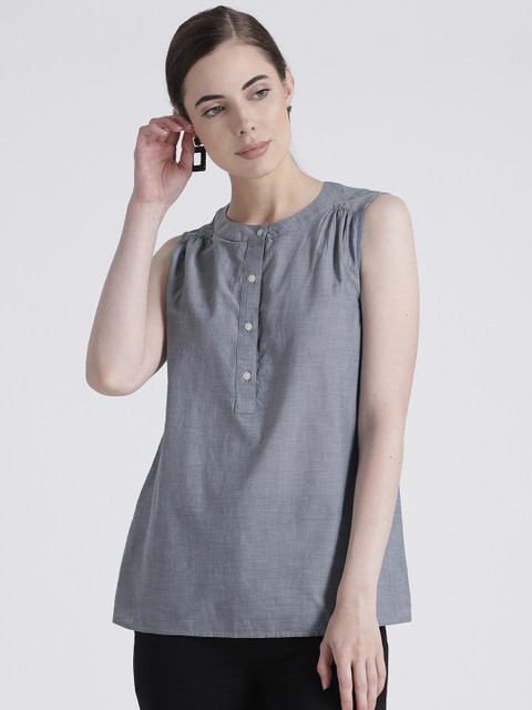 

GAP Women Sleeveless Split-Neck Pure Cotton Top, Blue