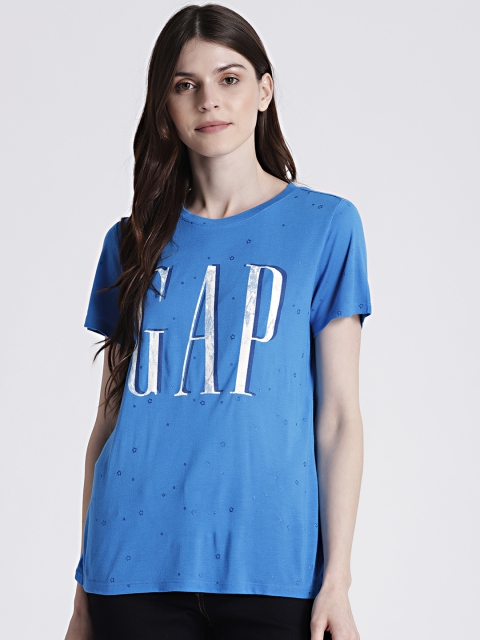 

GAP Women Blue Logo Graphic Short Sleeve Crewneck T-Shirt