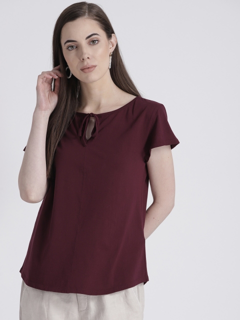

GAP Women Split-Neck Pure Cotton T-Shirt, Burgundy
