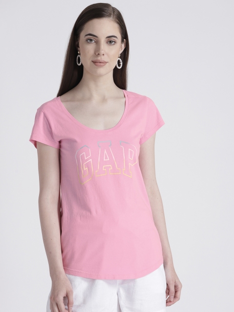 

GAP Women Metallic Logo Short Sleeve Crewneck T-Shirt, Pink