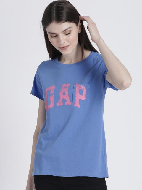 

GAP Women Blue Printed Originals Pocket T-Shirt