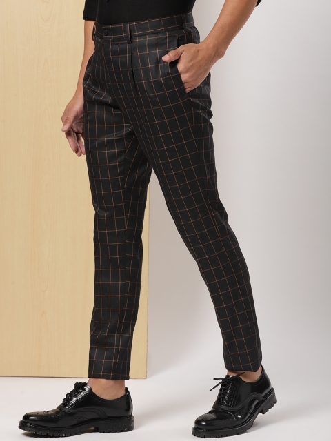 

INVICTUS Men Black & Mustard Yellow Slim Fit Checked Regular Trousers