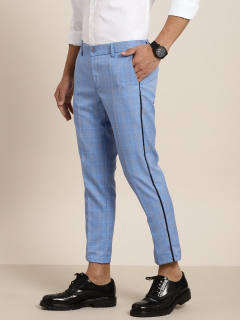 

INVICTUS Men Blue Slim Fit Checked Regular Smart Casual Cropped Trousers