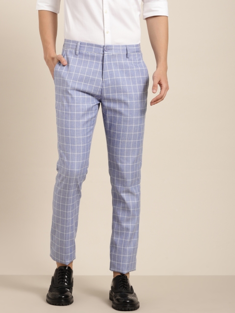 

INVICTUS Men Blue & White Slim Fit Checked Regular Trousers