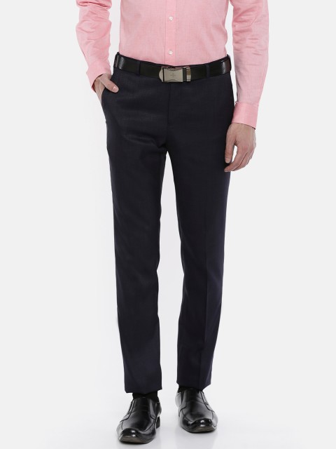 

Raymond Men Navy Blue Slim Fit Self Design Formal Trousers