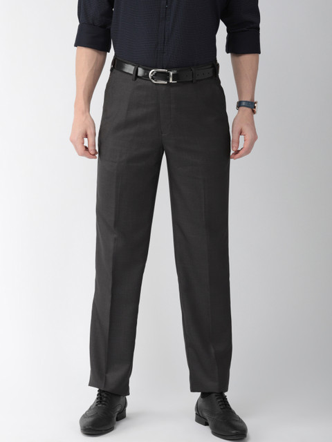

Park Avenue Men Grey & Coffee Brown Regular Fit Solid Formal Trousers
