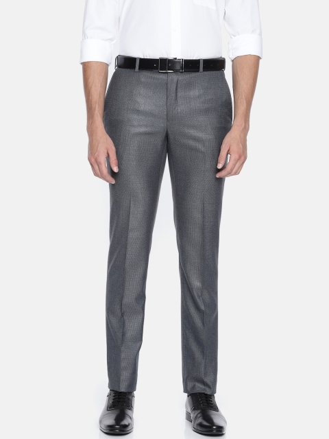 

Raymond Men Blue & Black Slim Fit Self Design Formal Trousers
