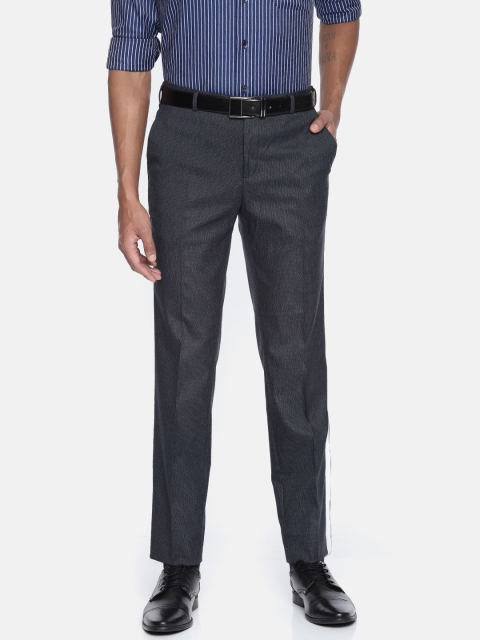 

Raymond Men Navy Blue & Black Slim Fit Self Design Formal Trousers