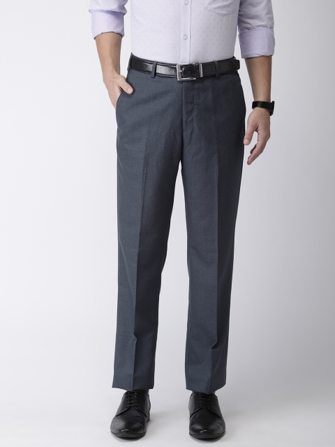 

Park Avenue Men Navy Blue Regular Fit Self Design Formal Trousers