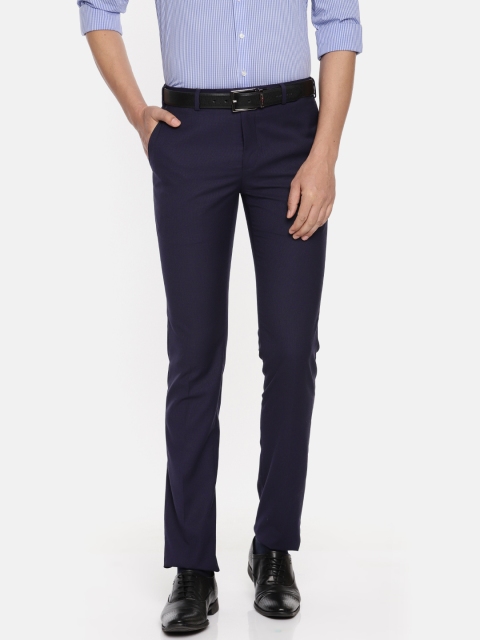 

Raymond Men Navy Slim Fit Self Design Formal Trousers, Navy blue