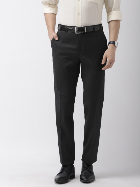 

Raymond Men Navy Blue & Black Slim Fit Solid Formal Trousers