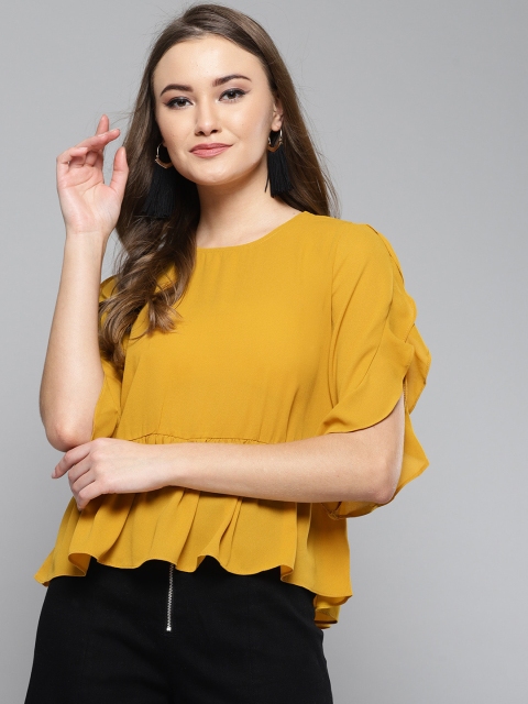 

Harpa Women Mustard Yellow Solid A-Line Top