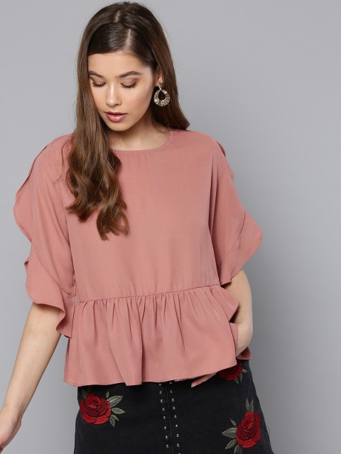 

Harpa Women Peach-Coloured Solid A-Line Top