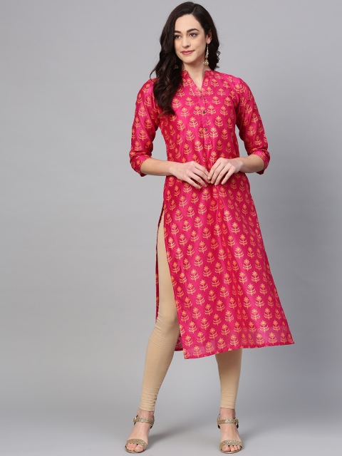 

Varanga Women Magenta & Golden Printed Straight Kurta