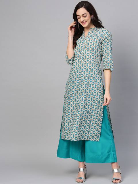 

Varanga Women Blue & Grey Printed Straight Kurta
