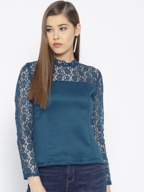 

Cayman Women Teal Blue Lace Solid Top