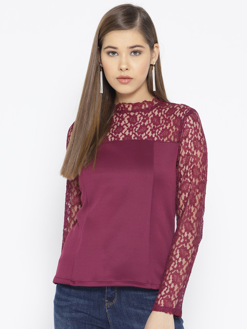 

Cayman Women Burgundy Lace Solid Top