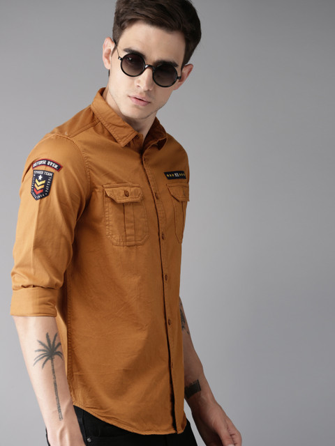 

Moda Rapido Men Khaki Brown Slim Fit Fit Solid Casual Shirt