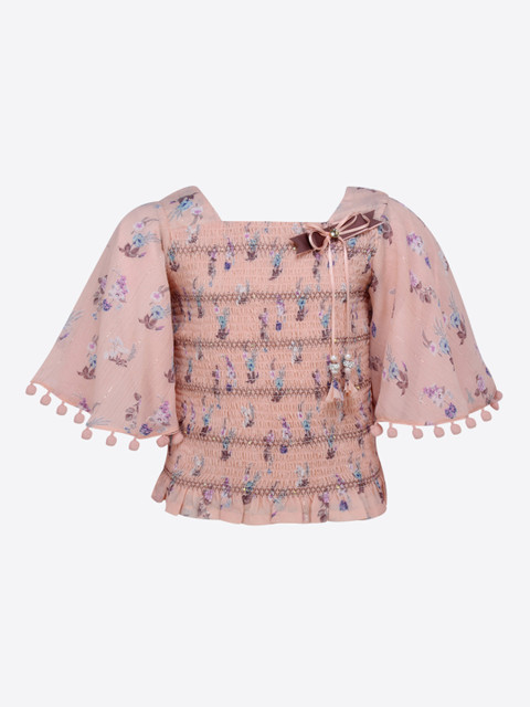 

CUTECUMBER Girls Peach-Coloured Printed Top