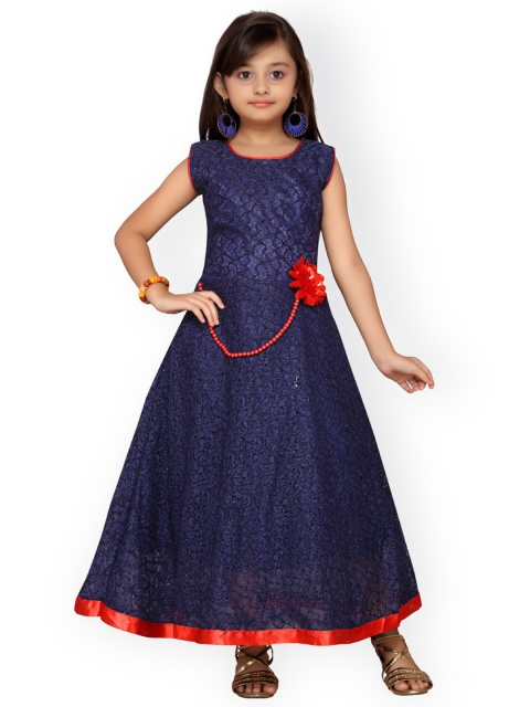 

Kidling Girls Navy Blue Solid Fit and Flare Dress