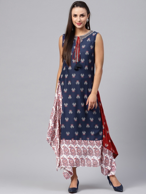 

W Women Navy Blue Printed A-Line Dress