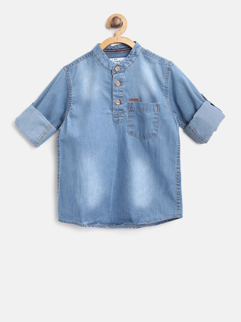 

612 league Boys Blue Regular Fit Faded Denim Casual Shirt