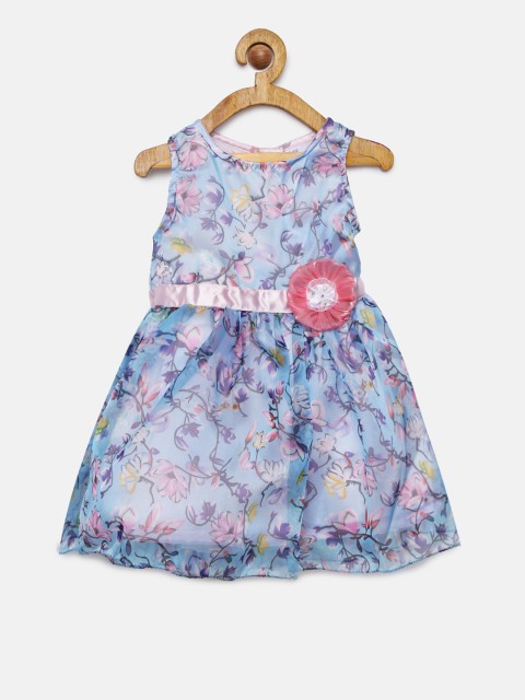 

612 league Girls Blue Printed Fit and Flare Dress