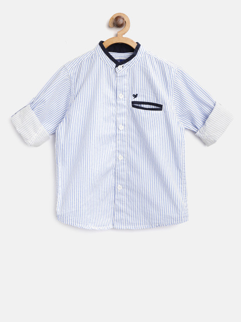 

612 league Boys Blue & White Regular Fit Striped Casual Shirt
