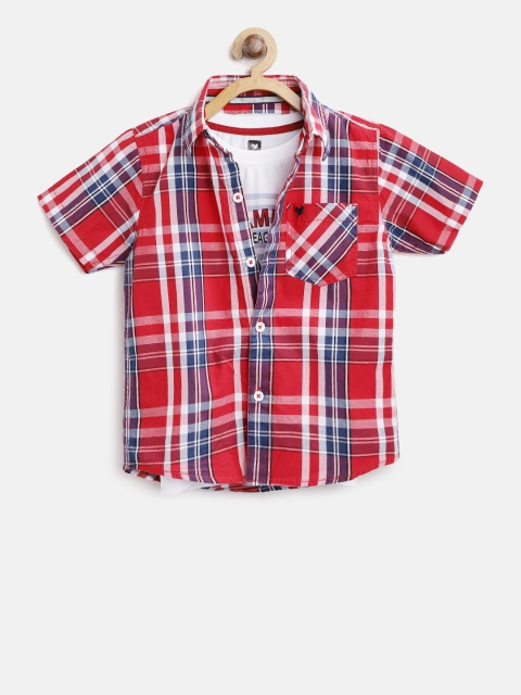 

612 league Boys Red & White Regular Fit Checked Casual Shirt