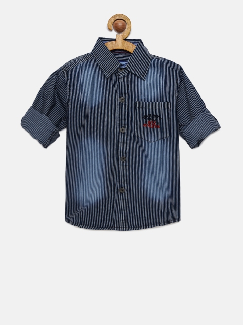 

612 league Boys Blue Regular Fit Striped Casual Shirt