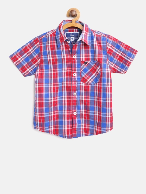 

612 league Boys Blue & Red Regular Fit Checked Casual Shirt