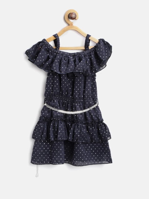 

612 league Girls Navy Blue Printed A-Line Dress