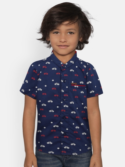 

612 league Boys Navy Blue Regular Fit Printed Casual Shirt