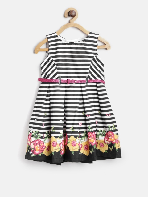 

612 league Girls Black & White Striped Fit and Flare Dress
