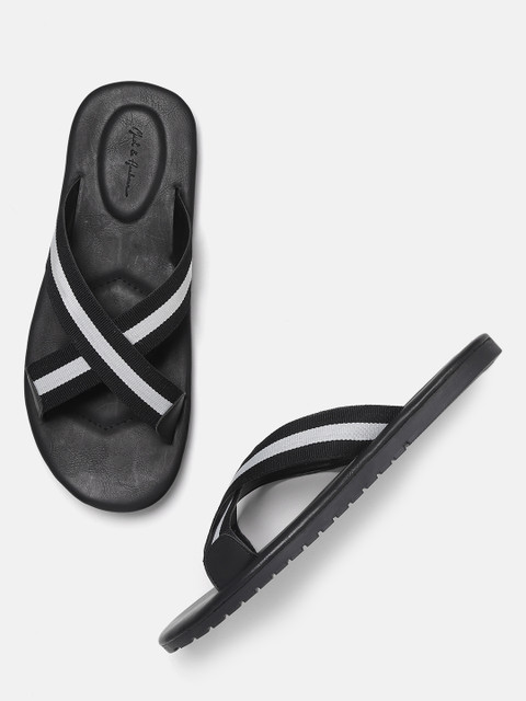 

Mast & Harbour Men Black & White Striped Comfort Sandals