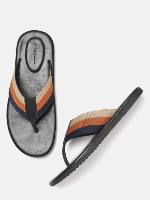

Mast & Harbour Men Navy Blue & Orange Striped Comfort Sandals