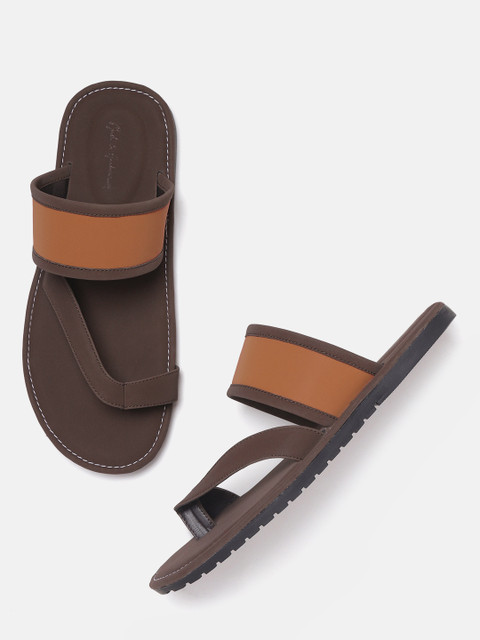 

Mast & Harbour Men Coffee Brown & Orange Colourblocked Comfort Sandals