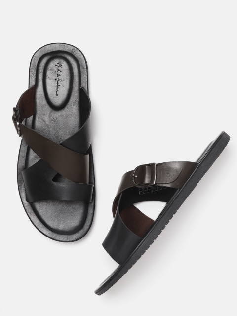 

Mast & Harbour Men Black & Coffee Brown Comfort Sandals