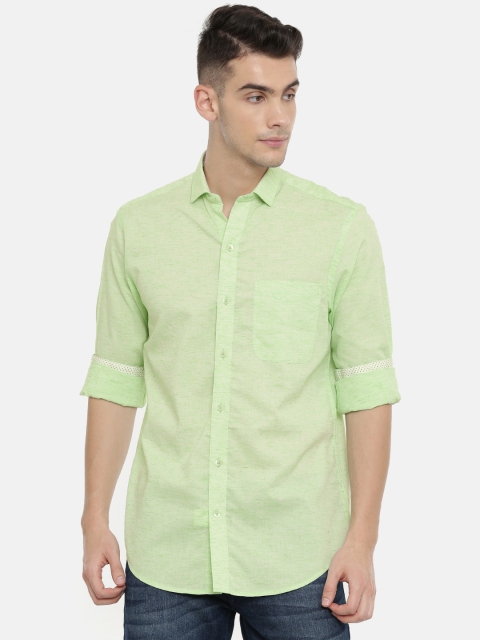 

John Players Men Green Slim Fit Solid Casual Shirt