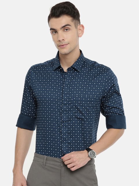 

John Players Men Navy Blue & White Slim Fit Printed Casual Shirt