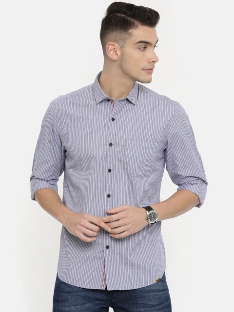 

John Players Men Blue & White Trim Fit Striped Casual Shirt