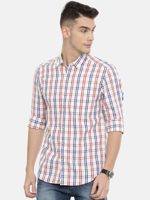 

John Players Men White & Red Trim Fit Checked Casual Shirt