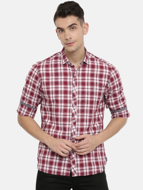 

John Players Men Red & White Trim Fit Checked Casual Shirt