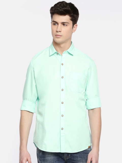 

John Players Men Sea Green Trim Fit Solid Casual Shirt