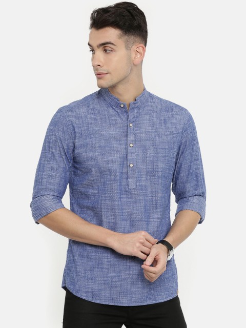 

John Players Men Blue Trim Fit Self Design Casual Shirt