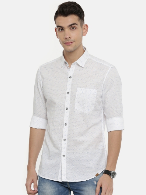 

John Players Men White & Blue Trim Fit Printed Casual Shirt