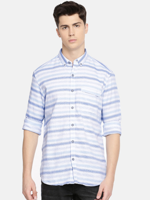 

John Players Men Blue & White Trim Fit Striped Casual Shirt