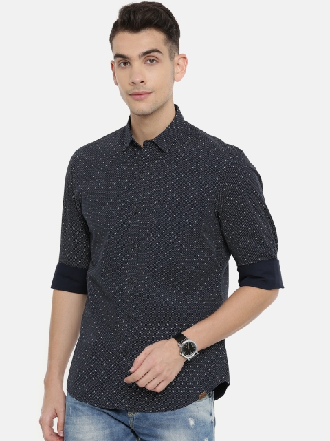 

John Players Men Blue Trim Fit Printed Casual Shirt
