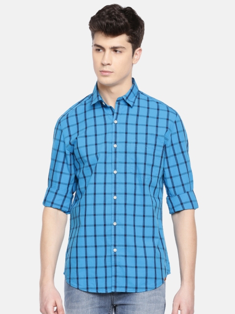 

John Players Men Blue Trim Fit Checked Casual Shirt