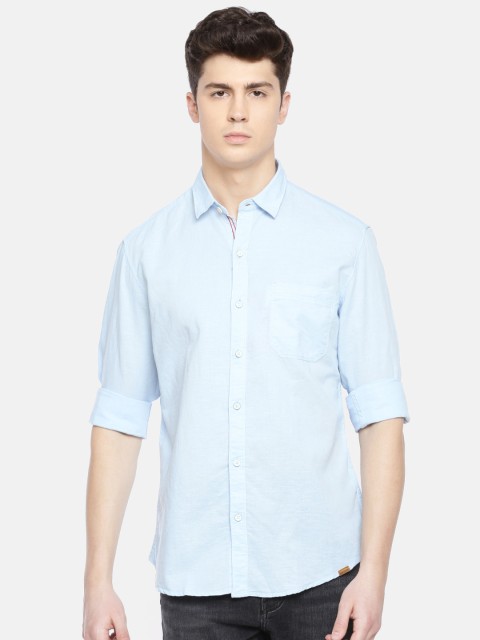 

John Players Men Blue Trim Fit Solid Casual Shirt